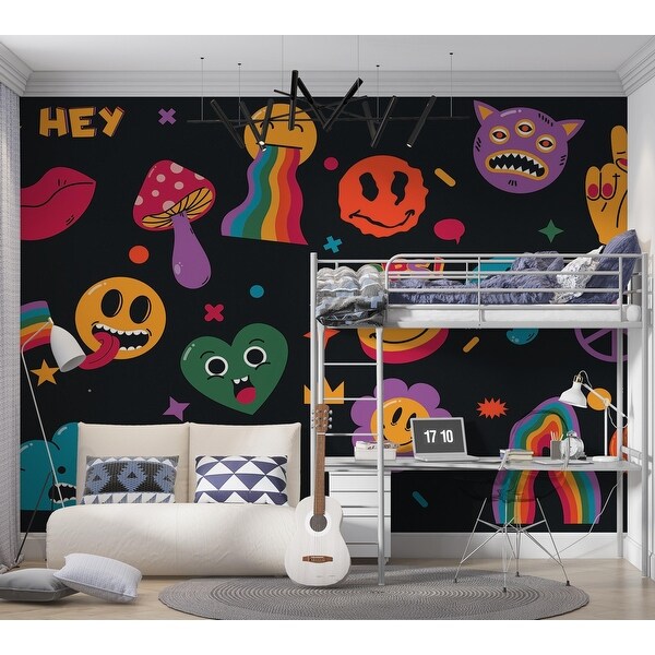 Premium Peel & Stick Wall Mural - Colorful Doodle Art - Bed Bath