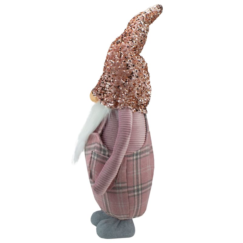 30" Pink and Gray Plaid Tall Christmas Gnome Tabletop Figure