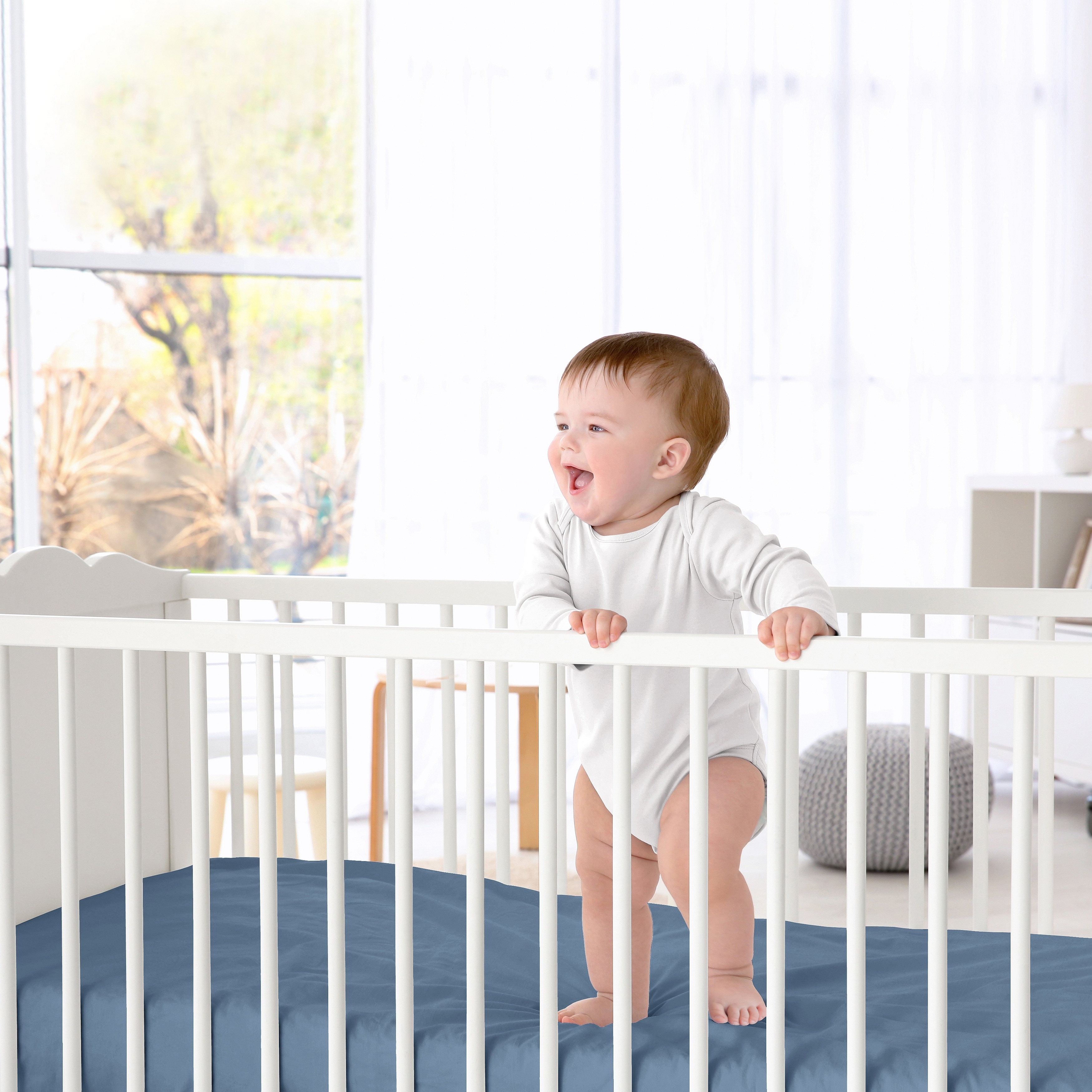 Sweet Jojo Designs Slate Blue Boy Fitted Crib Sheet Solid Steel