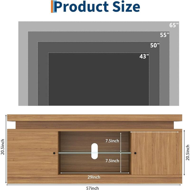 63" TV Stand, Entertainment Center with Power Outlet for Living Room