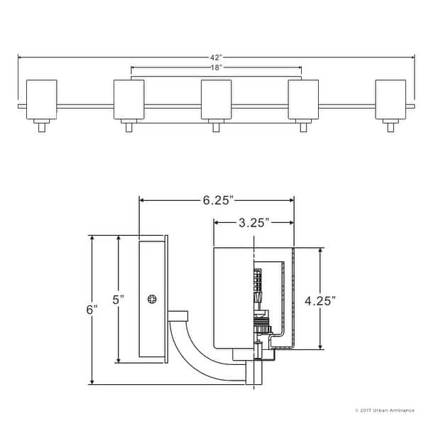 Luxury Modern 5-light Brushed Nickel Finish Bathroom Vanity Light - 6" H, 42" W, 6.25" Dep