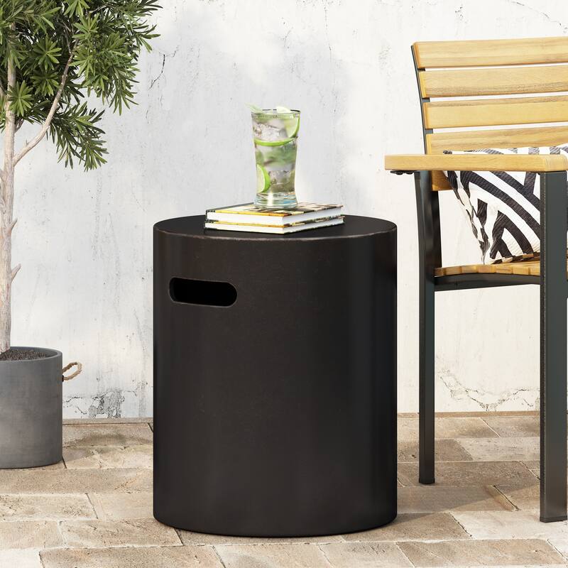 Roomfitters Outdoor Lightweight Concrete Side Table with Built-In Handle, Modern Round Accent Table, Copper - Copper