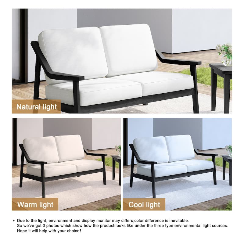 Outdoor Wood Teak Patio 2 Seater Loveseat with Cushion