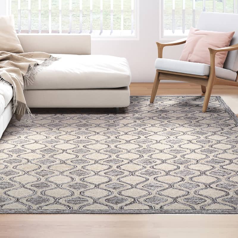 Handmade Terasia Geometric Sea Wool Area Rug