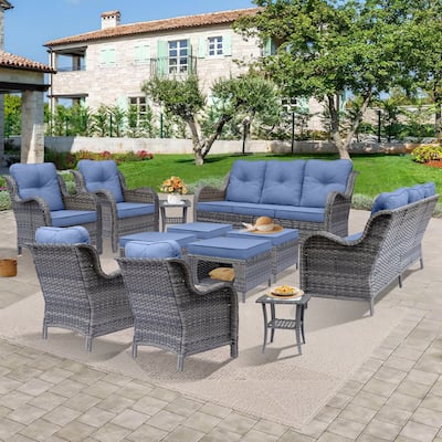 Gray Wicker Outdoor Patio Conversation Seating Sofa Sets with Cushions