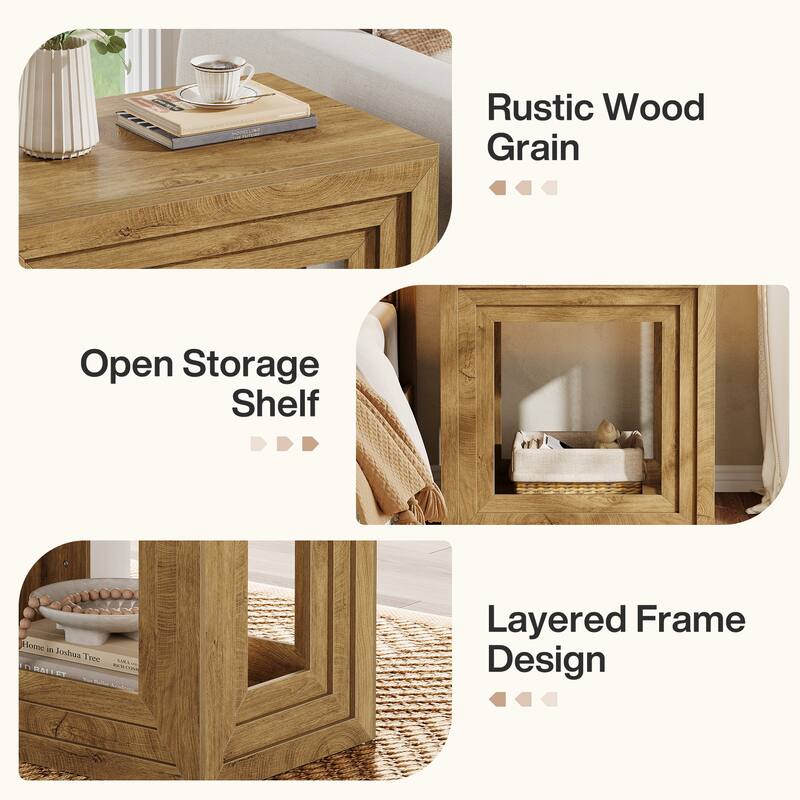 2-Tier Wooden End Table with Shelf Storage, Living Room Bedroom Side Table Accent Nightstand