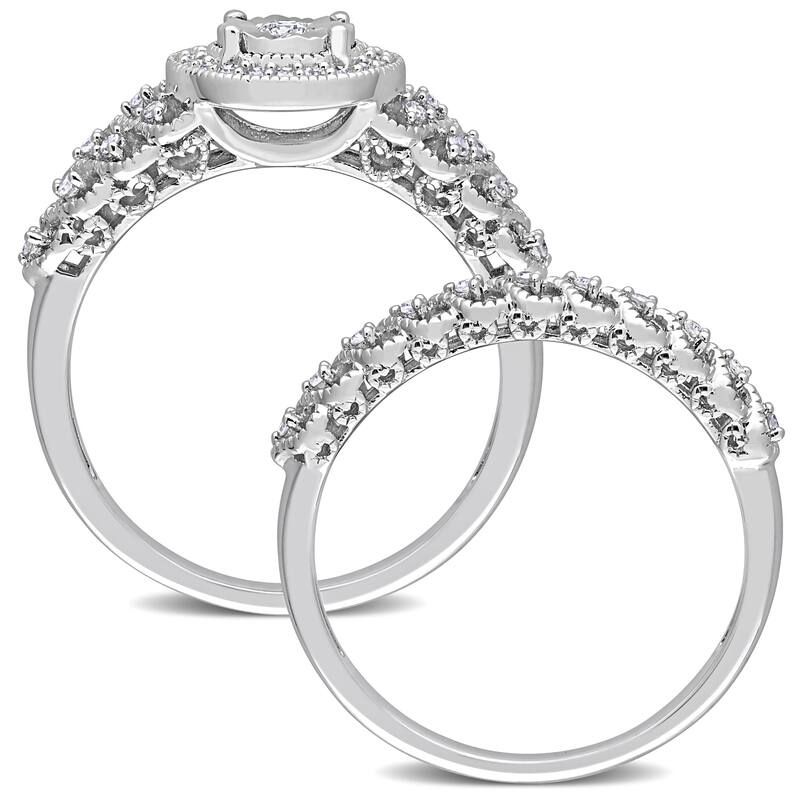 Miadora 1/3ct TDW Diamond Halo Bridal Ring Set in Sterling Silver