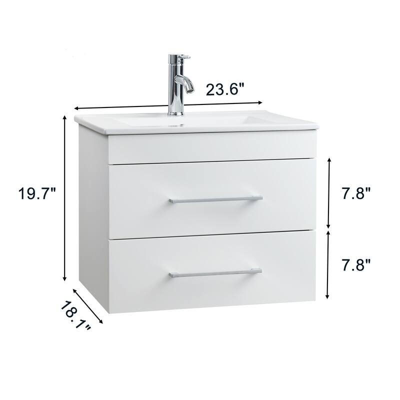 24" White Bathroom Vanity with Sink, Cabinet, Open Shelf