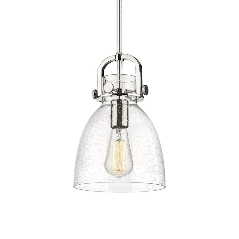 Innovations Lighting 410-1SS-12-8 Newton Bell Pendant Newton Bell 8" - Polished Nickel / Seedy