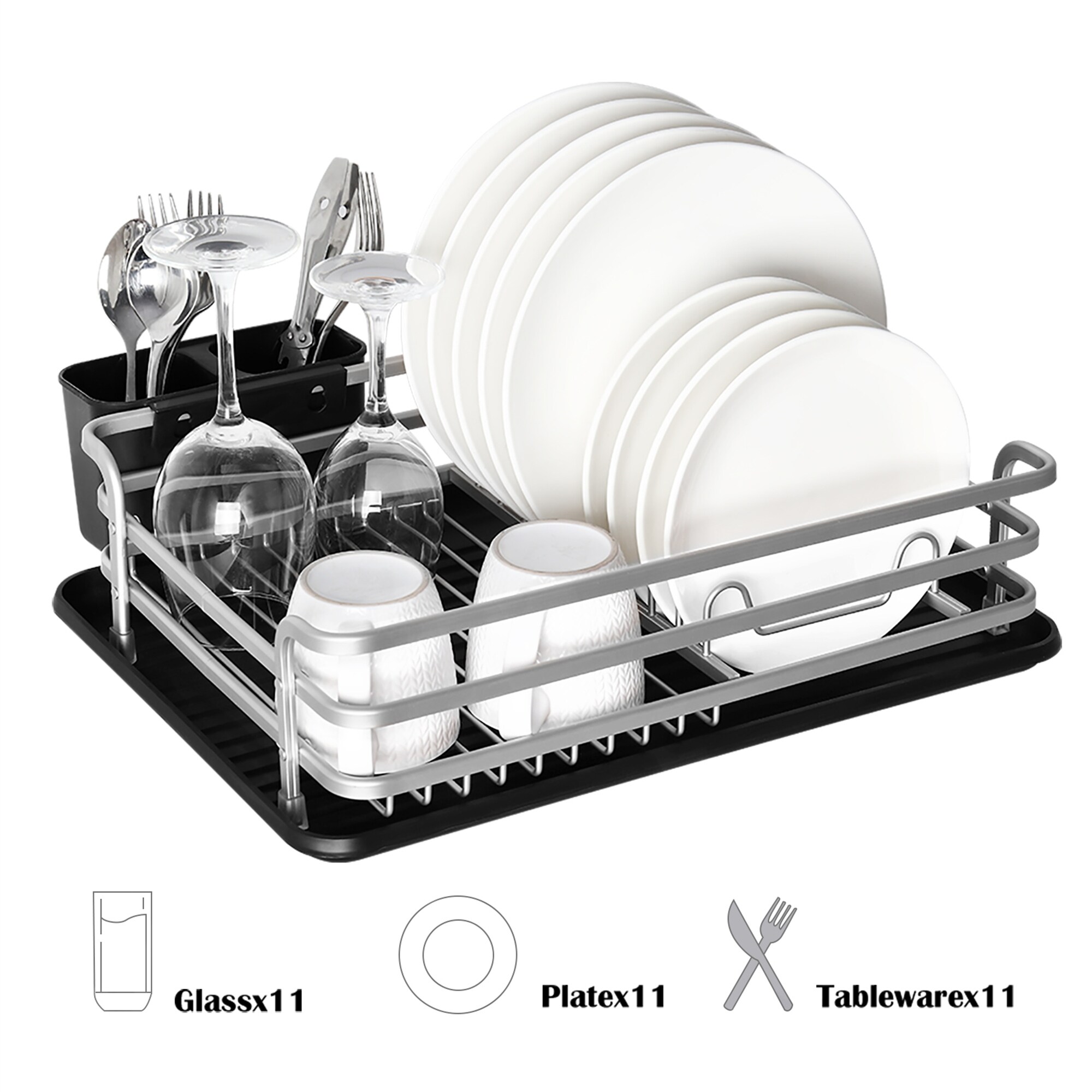 Aluminum Dish Drying Rack with Cutlery Holder Silver On Sale