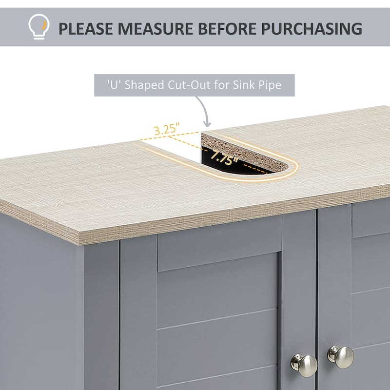 kleankin Bathroom Under Sink Cabinet, Bathroom Vanity Unit, Pedestal Under Sink Design with Adjustable Shelf, Grey