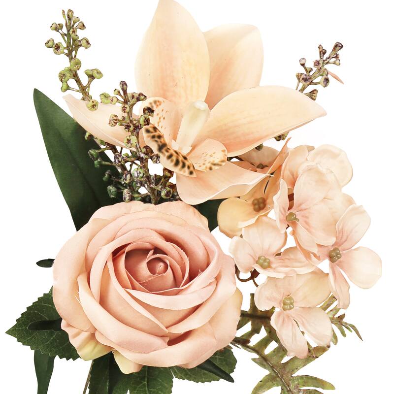Set of 2 Light Cafe Artificial Mixed Rose Cymbidium Orchid Hydrangea Flower Stem Bush Bouquet 16in - 16" L x 9" W x 9" DP