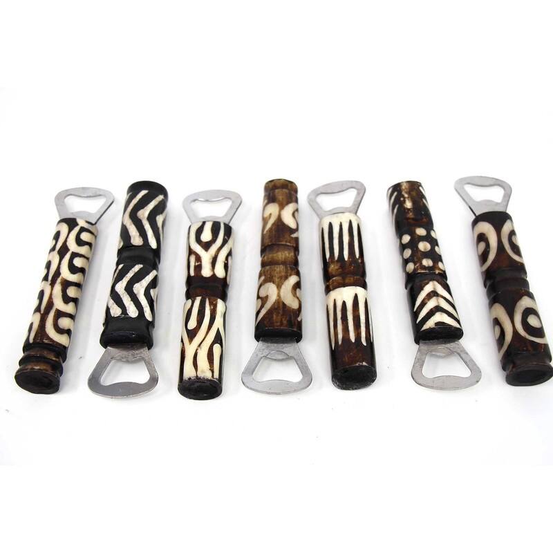 Hand-carved Bar Kit Cocktail Picks with Jar & Bottle Opener, Natural Bone