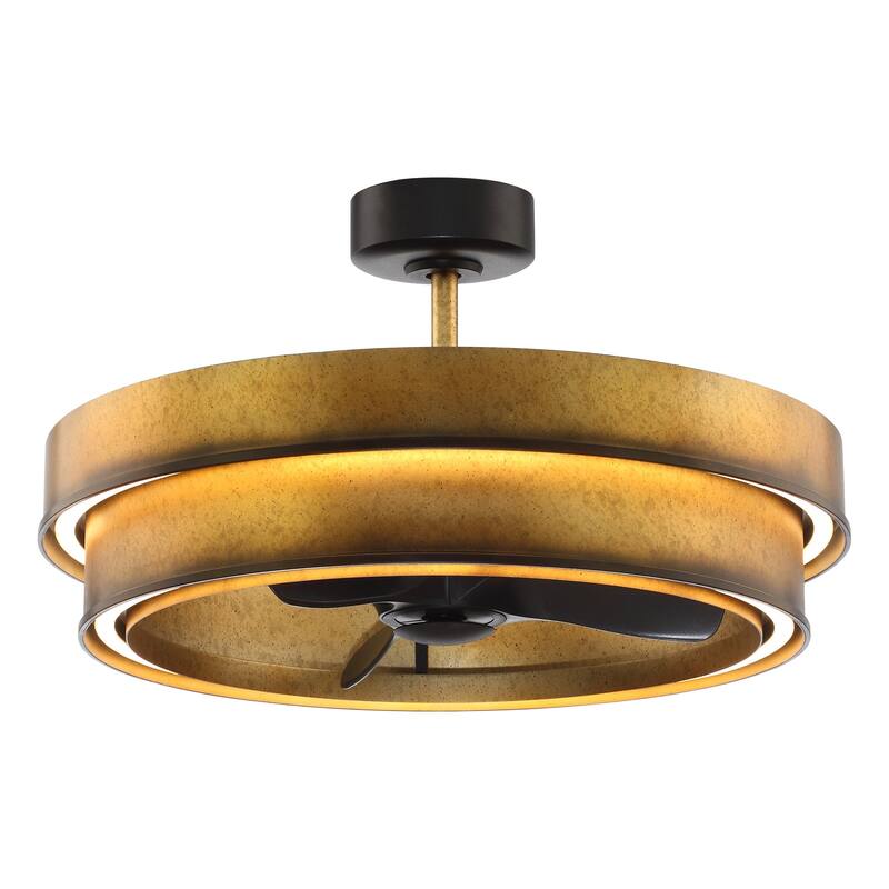 Ceiling Fan 32" Perimost 3-Blade Modern Gold Caged LED