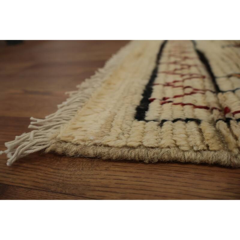 Hand Knotted Oriental 100% Wool Carpet Modern Tribal Beige & Ivories Moroccan Area Rug - 10' 0'' X 6' 4''