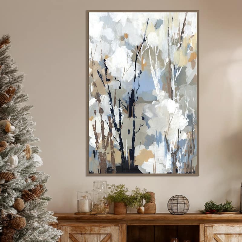 Silversong Birch II by Lera Framed Canvas Wall Art Print - Sylvie Dark Gold