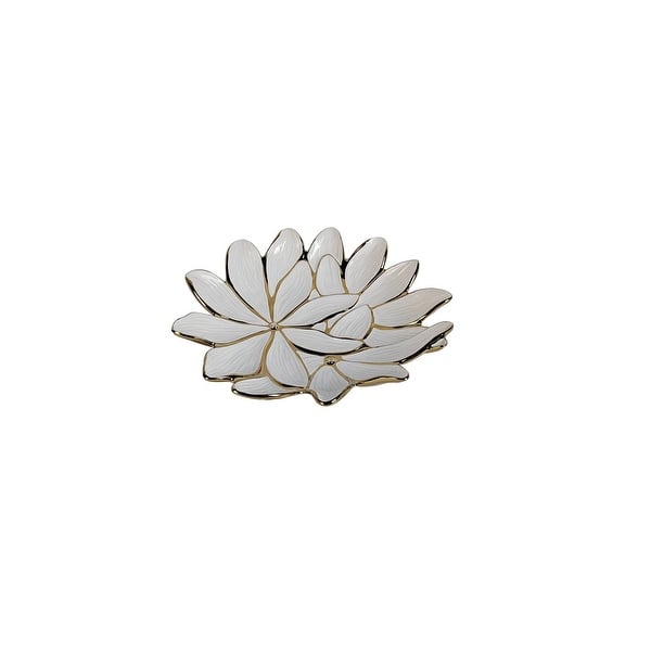 slide 1 of 1, White Porcelain Flower Plate with Gold Edge, 13" White