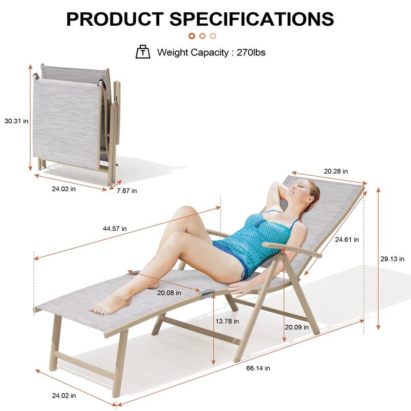 Outdoor Aluminum Folding Recliner Adjustable Chaise Lounge Chairs - See Picture
