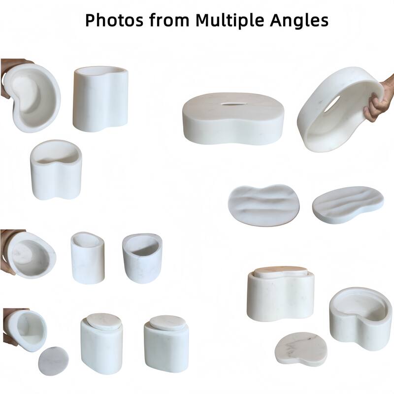 Roomfitters Marble Bathroom Accessories Set, Natural Stone Countertop Organizer Set, Solid Marble Vanity Accessories