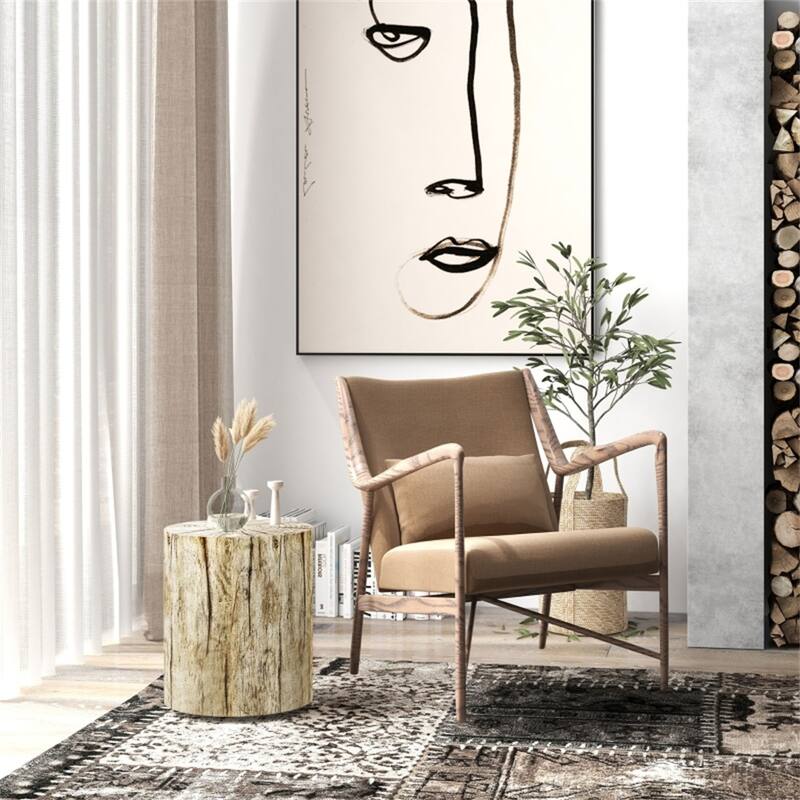 Multifunctional Tan Concrete Side Coffee Table with Round Top for Indoor or Outdoor Use - Dia. 14.6" x 16.9" H