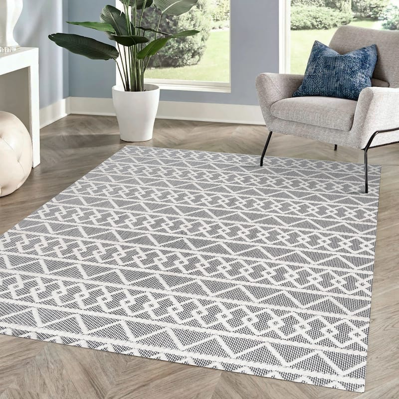 JONATHAN Y Ararat High-Low Pile Knotted Trellis Geometric Indoor/Outdoor Area Rug