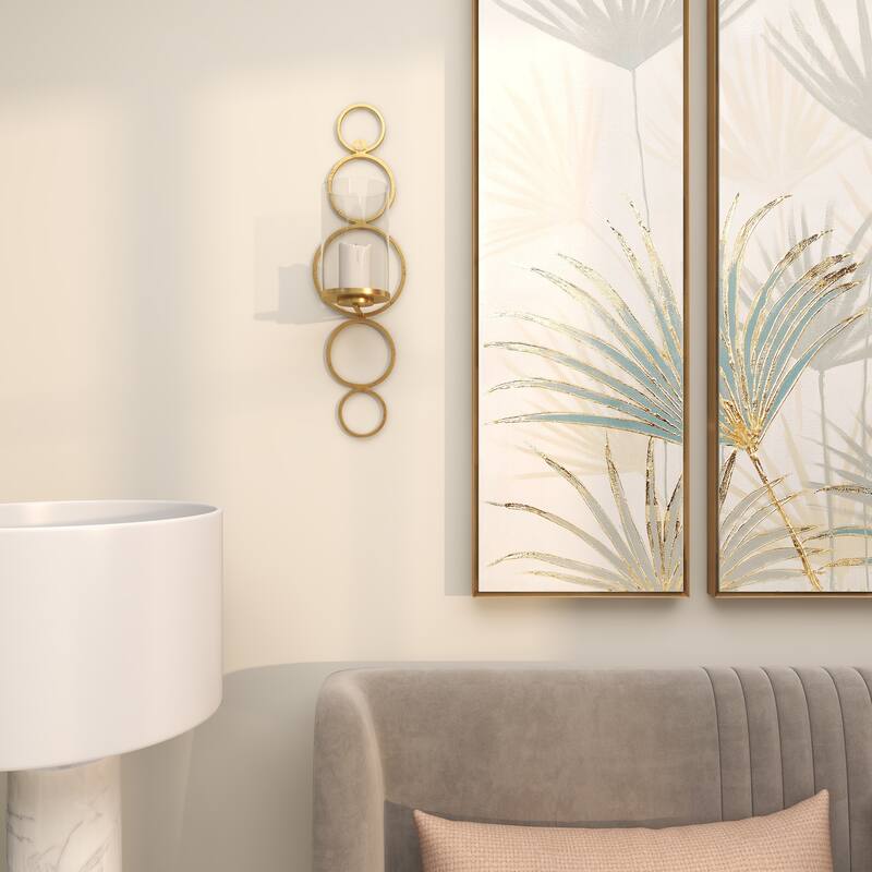 CosmoLiving by Cosmopolitan Metal Stacked Circle Geometric Wall Sconce with Glass Holder - Gold, Black, Silver
