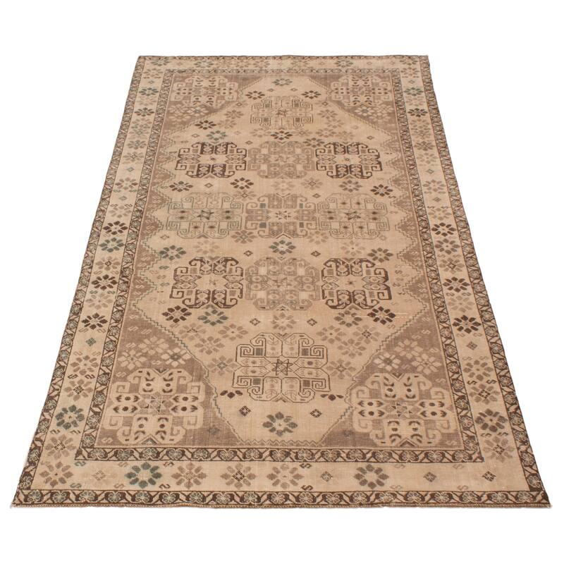ECARPETGALLERY Hand-knotted Antalya Vintage Beige Wool Rug - 4'9 x 9'7