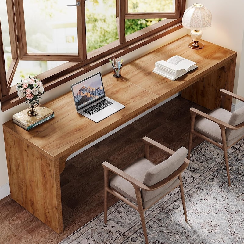 2 Person Desk for Home Office, Large Writing Desk for 2 People - Brown