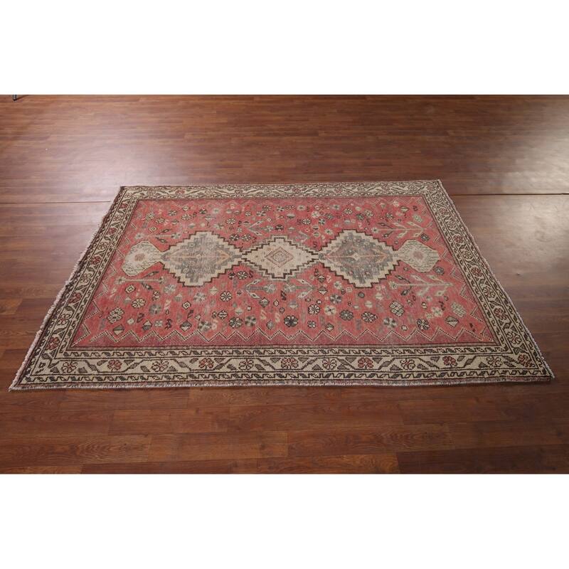 Distressed Tribal Bakhtiari Antique Persian Rug Handmade Wool Carpet - 4'3" x 6'6"