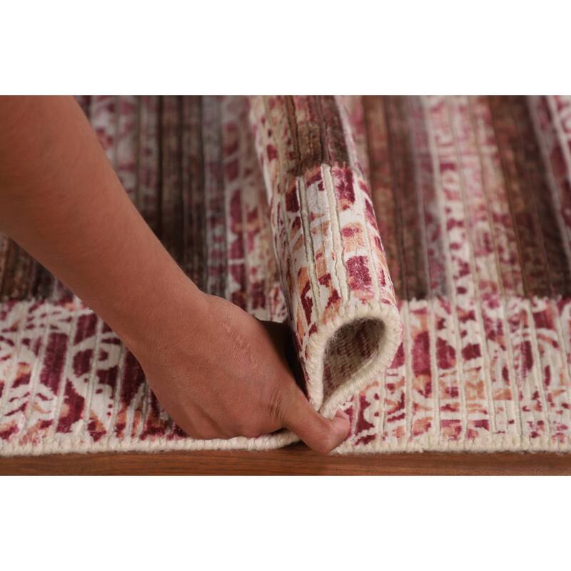 Striped / Modern Abstract Accent Rug Hand-Knotted Wool Carpet - 2'8"x 4'10"