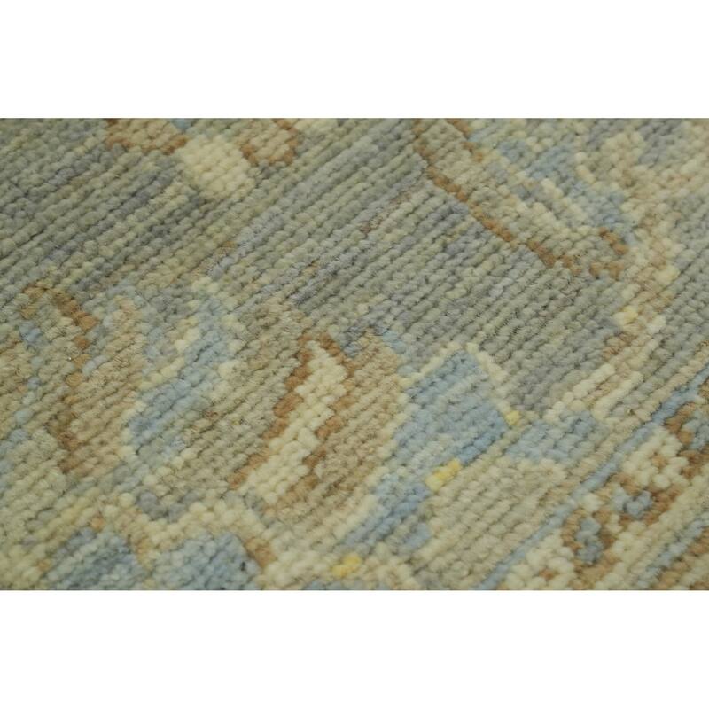 Handmade Gray Oushak Vegetable Dye Area Rug, Floral Geometric Carpet - 12' 1'' X 9' 1''