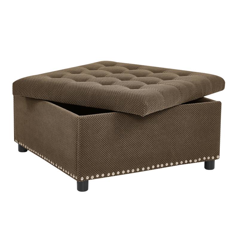 Storage Ottoman,Tufted Footstool, Nailhead Trim Ottoman, Square Storage Ottoman, Upholstered Coffee Table, Bedroom Storage