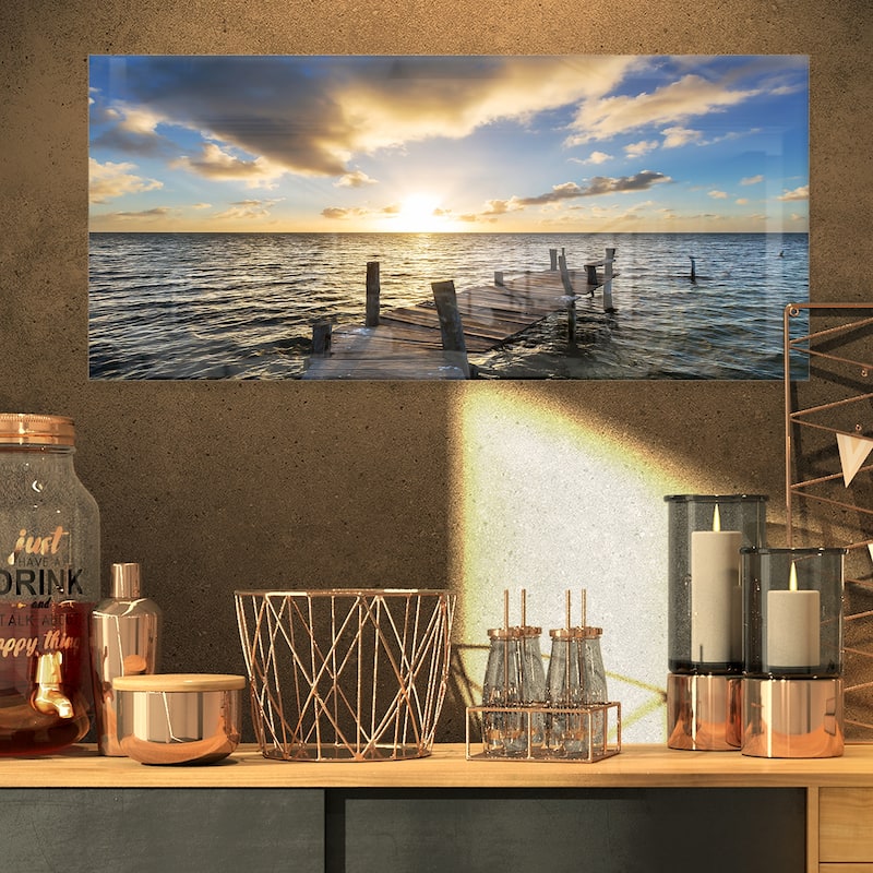 Abandoned Boardwalk in Seashore - Large Sea Bridge Glossy Metal Wall Art