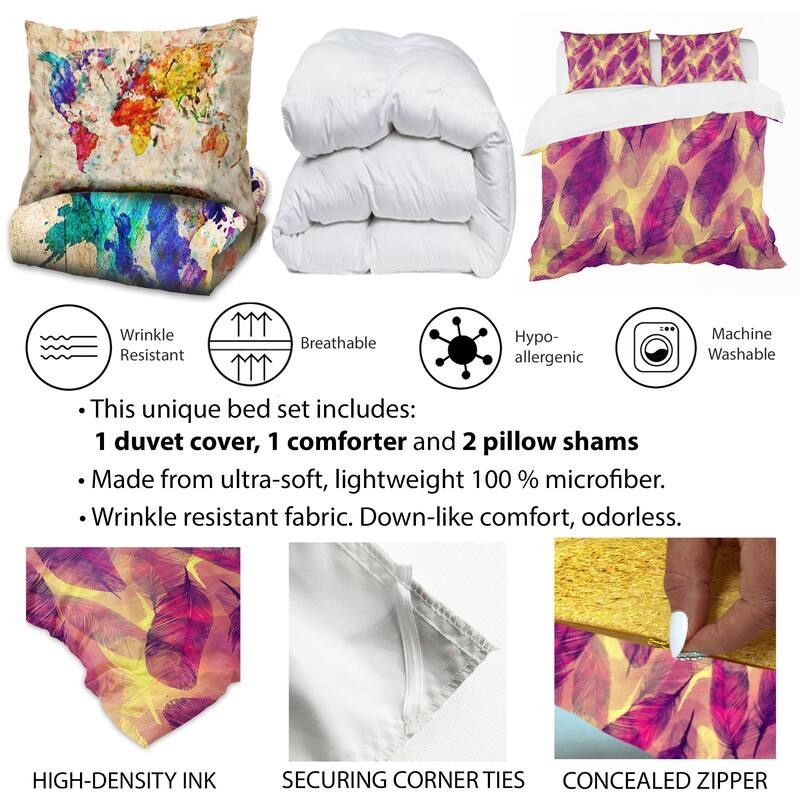 Designart 'Gold Shell Line Art With Underwater Marine Life' Farmhouse Duvet Cover Comforter Set