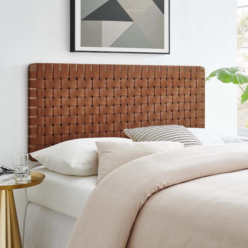Sparta Wall-Mount Twin/Full/Queen/King Vegan Leather Weave Headboard - Walnut Brown