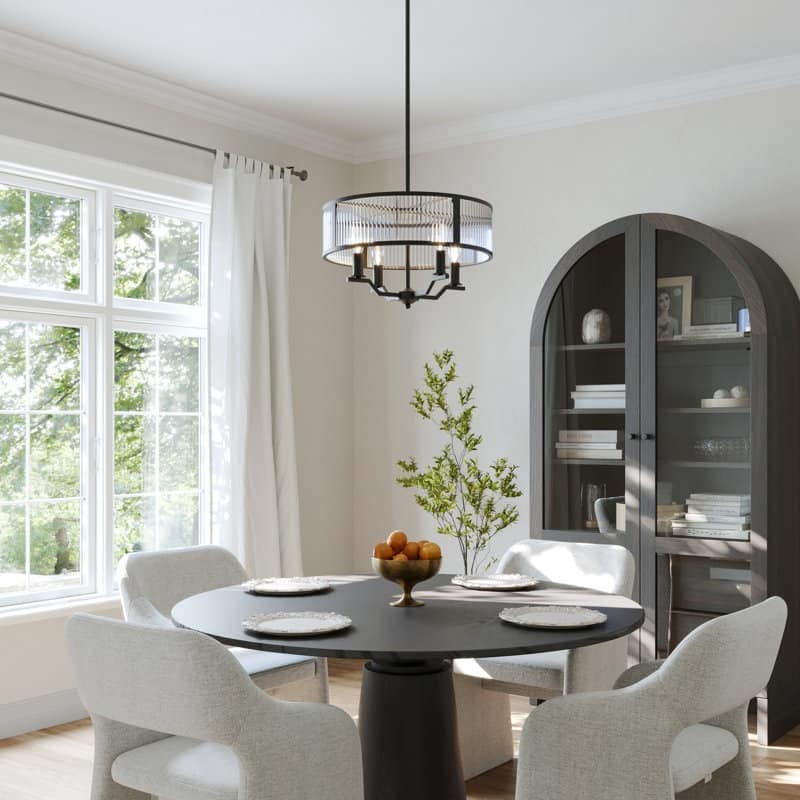 Acroma - 4 Light Steel & Glass Dimmable Drum Chandelier - N/A