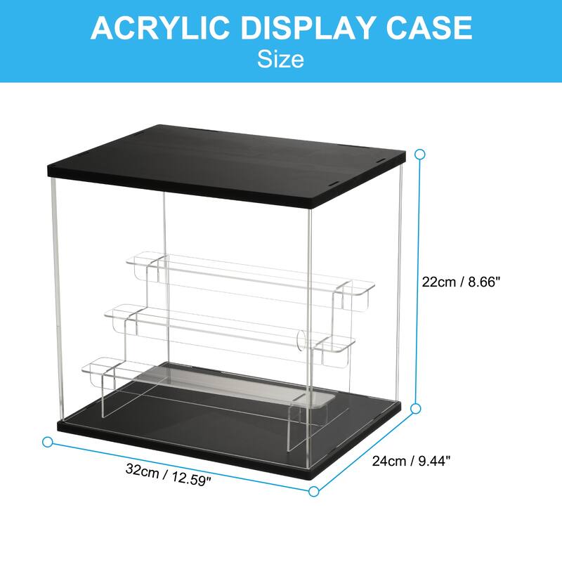 4 Tier Acrylic Counter-Top Display Case with LED Lights For Collectibles, Black - Black