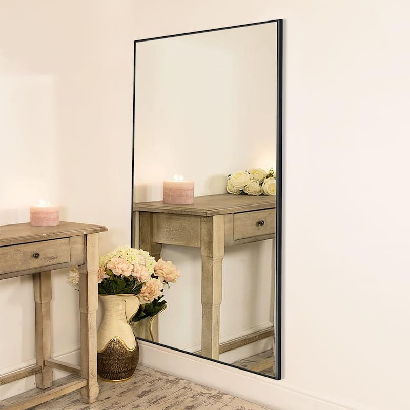 Rectangle Full Length Metal Floor Mirror Wall Mounted Mirror - 70.9X31.9 - Black