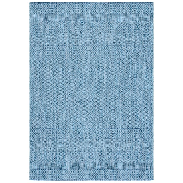 SAFAVIEH Courtyard Terezija Indoor/ Outdoor Waterproof Patio Backyard Rug - 2' x 3'7" - Aqua/Navy