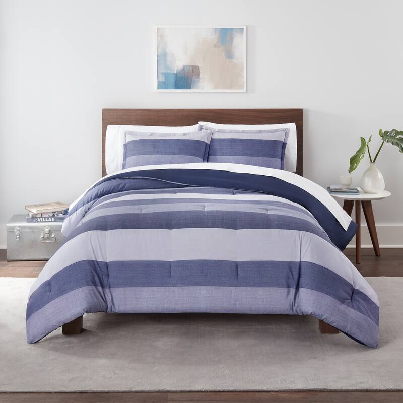 Serta Simply Clean Billy Textured Stripe Antimicrobial Comforter Set