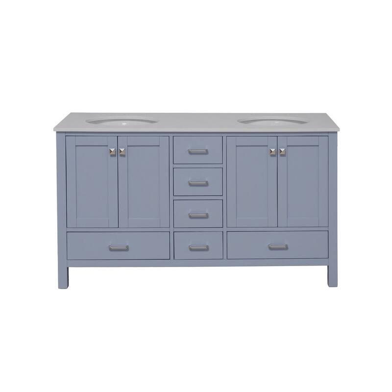 KitchenBathCollection Horizon 60" Double Bathroom Vanity with Engineered White Top