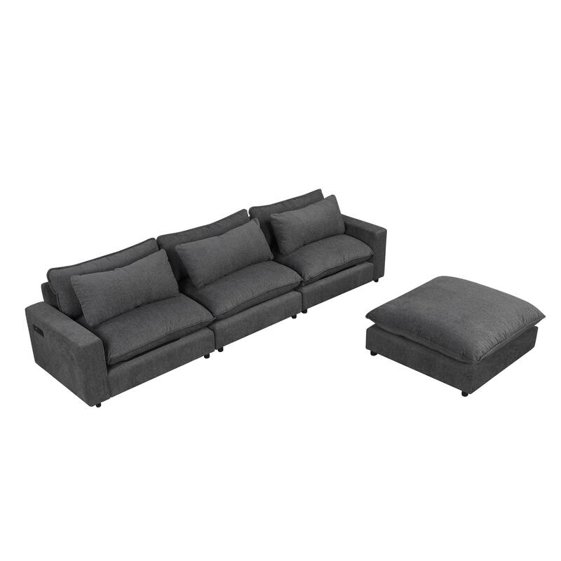L-Shaped Reversible Sleeper Sectional Couch Pull Out Sofa Bed with Storage Racks, 2 Pillows and USB Port for Living Room