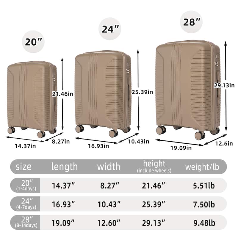 3-Piece, Modern Luggage Sets, Multi-functional Luggage with Spinner Spinner and Combination Lock, for Boarding Travel, Champagne