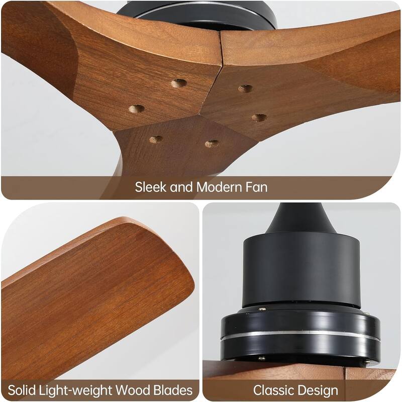 52''/60" Large Ceiling Fan without Lights, Remote Control and Reversible Motor Included, 3 Wood Blades