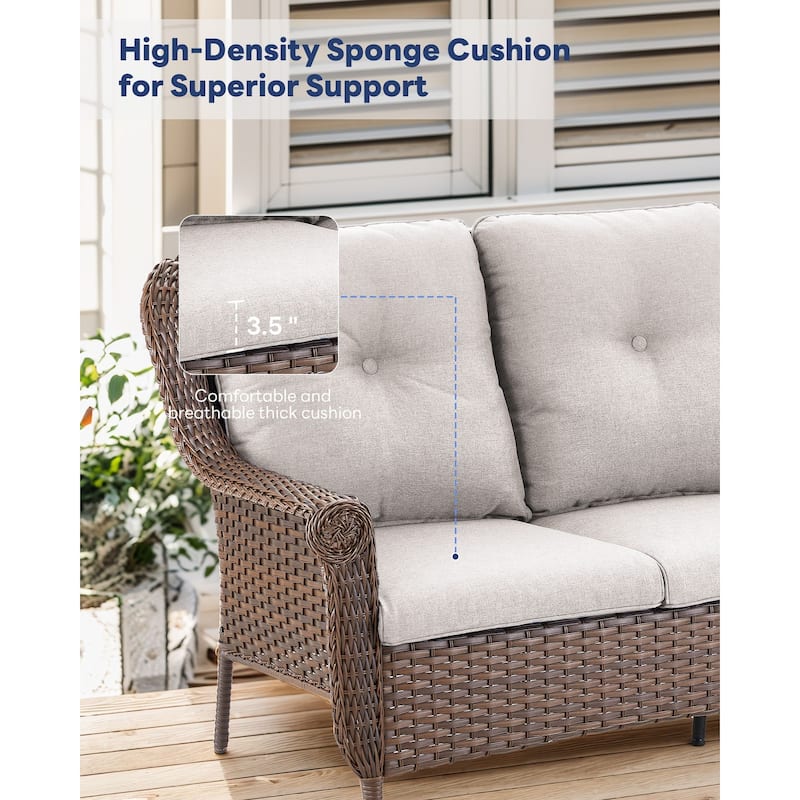 Outdoor Patio 3-Seat Sofa with 2 Ottomans