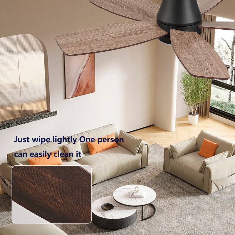 32-inch Low-Profile Ceiling Fan with Light and Remote Control, Dimmable Quiet DC Motor - Black + Dark Walnut