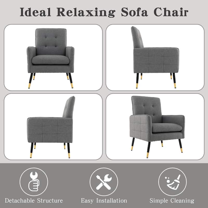 Linen Fabric Accent Chair with Removable Seat Cushion - 28.5" x 25.5" x 35.5"