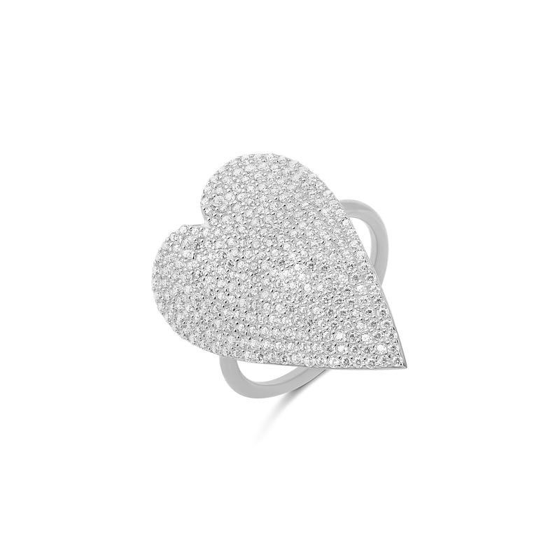 SHYMI Pave Statement Heart Ring - 7 - Silver