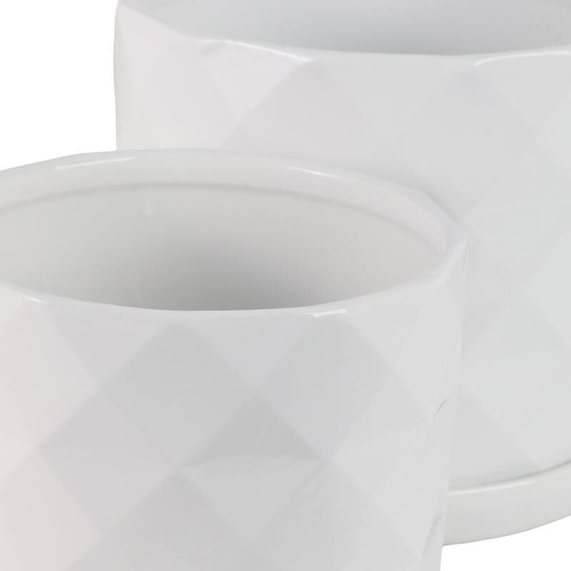 Ceramic Saucer Planters Geometric Finish (Set of 2) - 10", 9" White - 11.75" x 11.75" x 10.25"