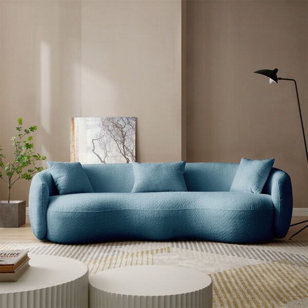Modern Blue Curved Boucle Fabric Couch for Bedroom Apartment